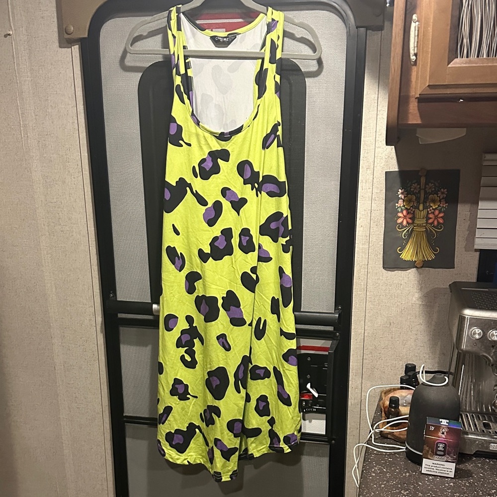 Vibrant Yellow and Purple Midi Dress